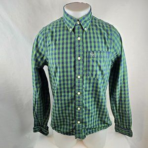 Abercrombie Fitch Shirt Mens Medium Blue Green Button Down Muscle Fit Preppy